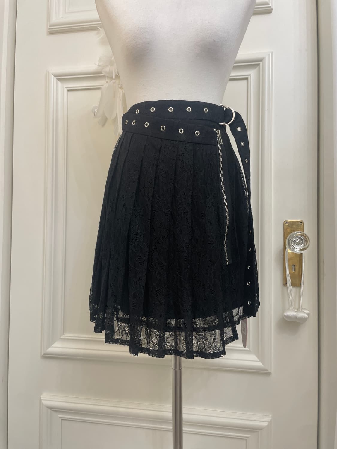 black lace pleats belt point skirt 상품이미지5