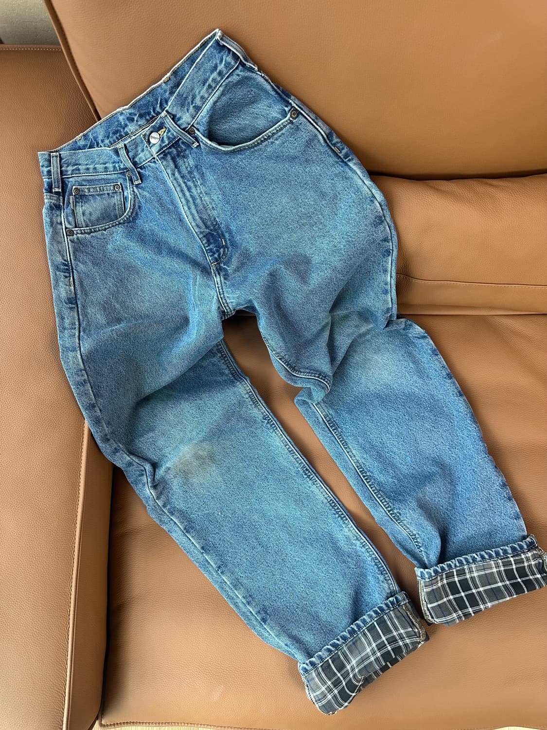 칼하트 데님 안감 체크 청바지 상품이미지1