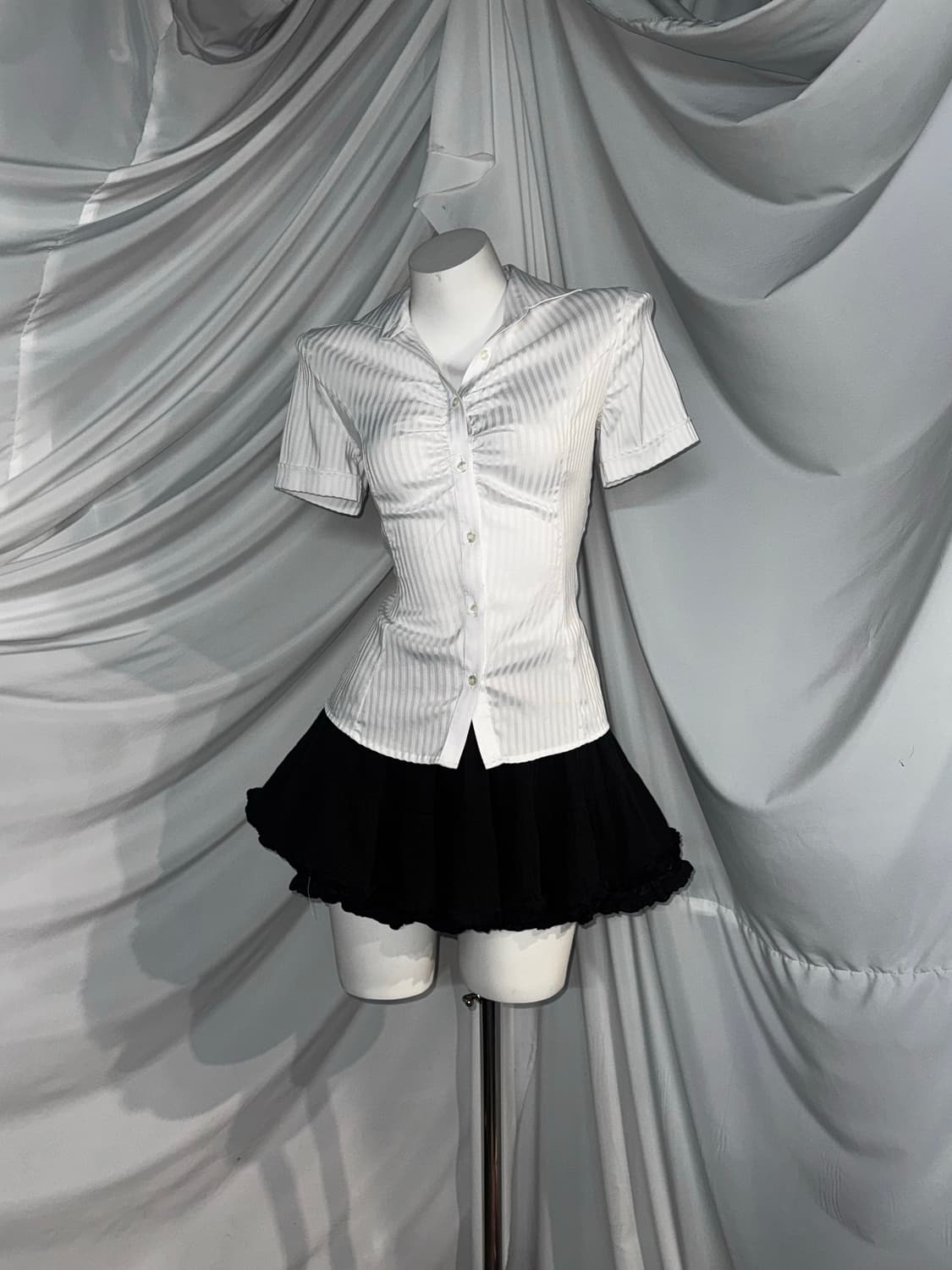 무채색 스트라이프 쇼콜라깔 아일렛 코르셋코디세트 상품이미지3