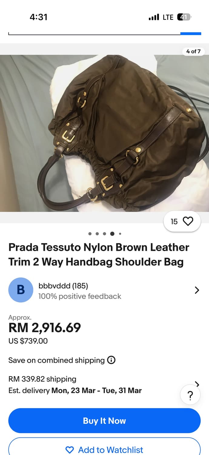 프라다 테수토 나일론 브라운 레더 트림 투웨이 핸드백, 숄더백 상품이미지2