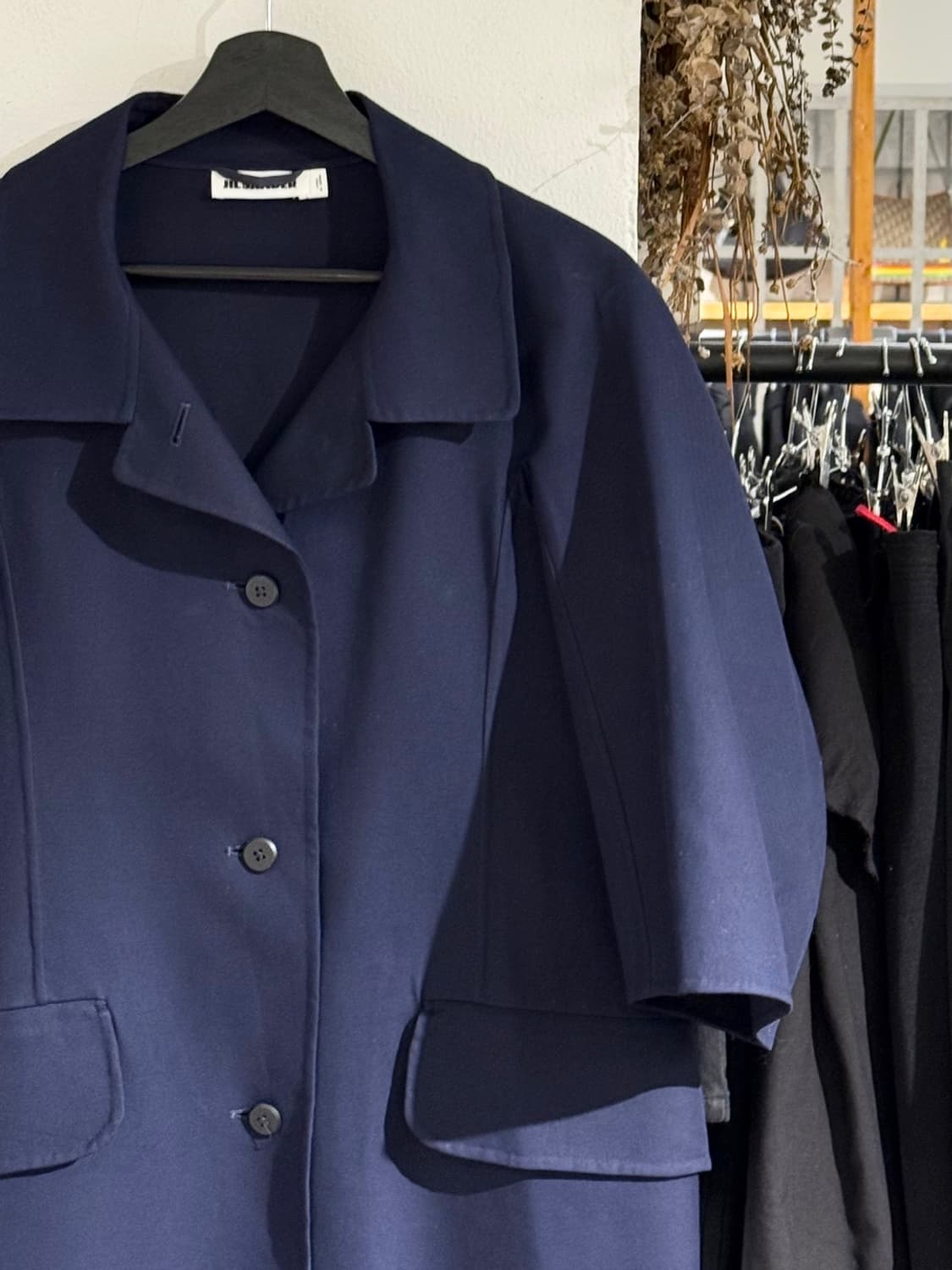 질샌더 네이비 와이드 슬리브 싱글 롱 코트 상품이미지3