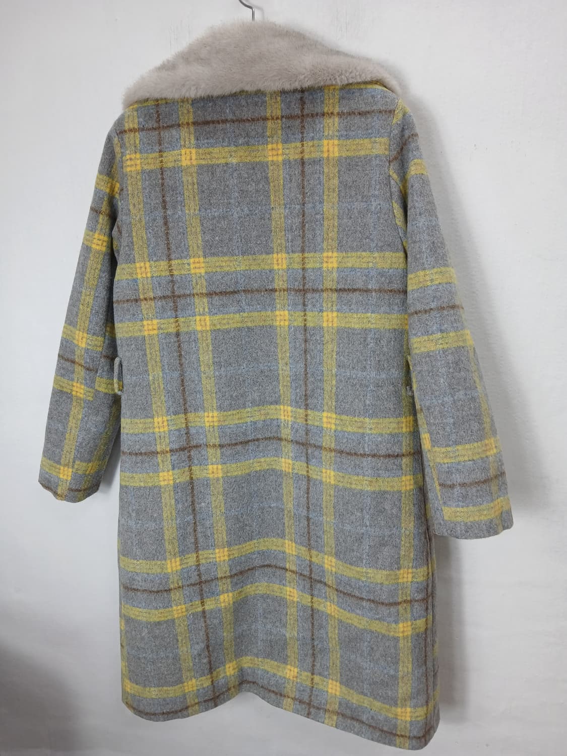 그레이옐로우 체크모직 밍크퍼 롱 코트 90 S 새제품 상품이미지5