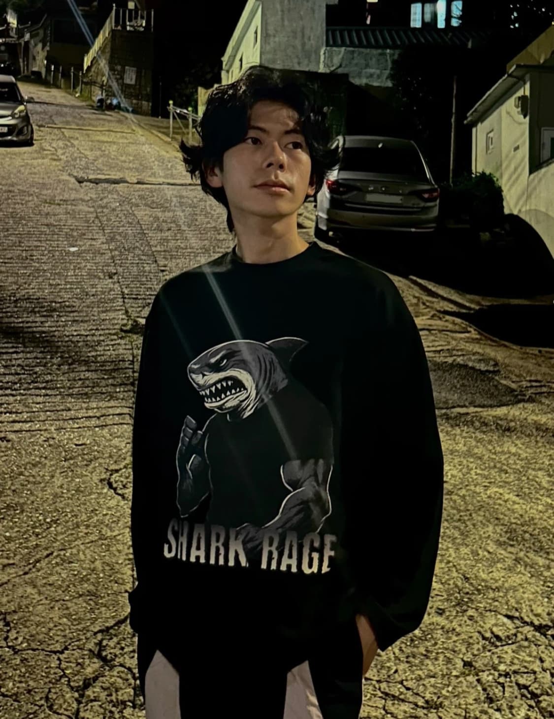 SHARK RAGE 검정 긴팔 티셔츠 드랍숄더(M) 상품이미지3