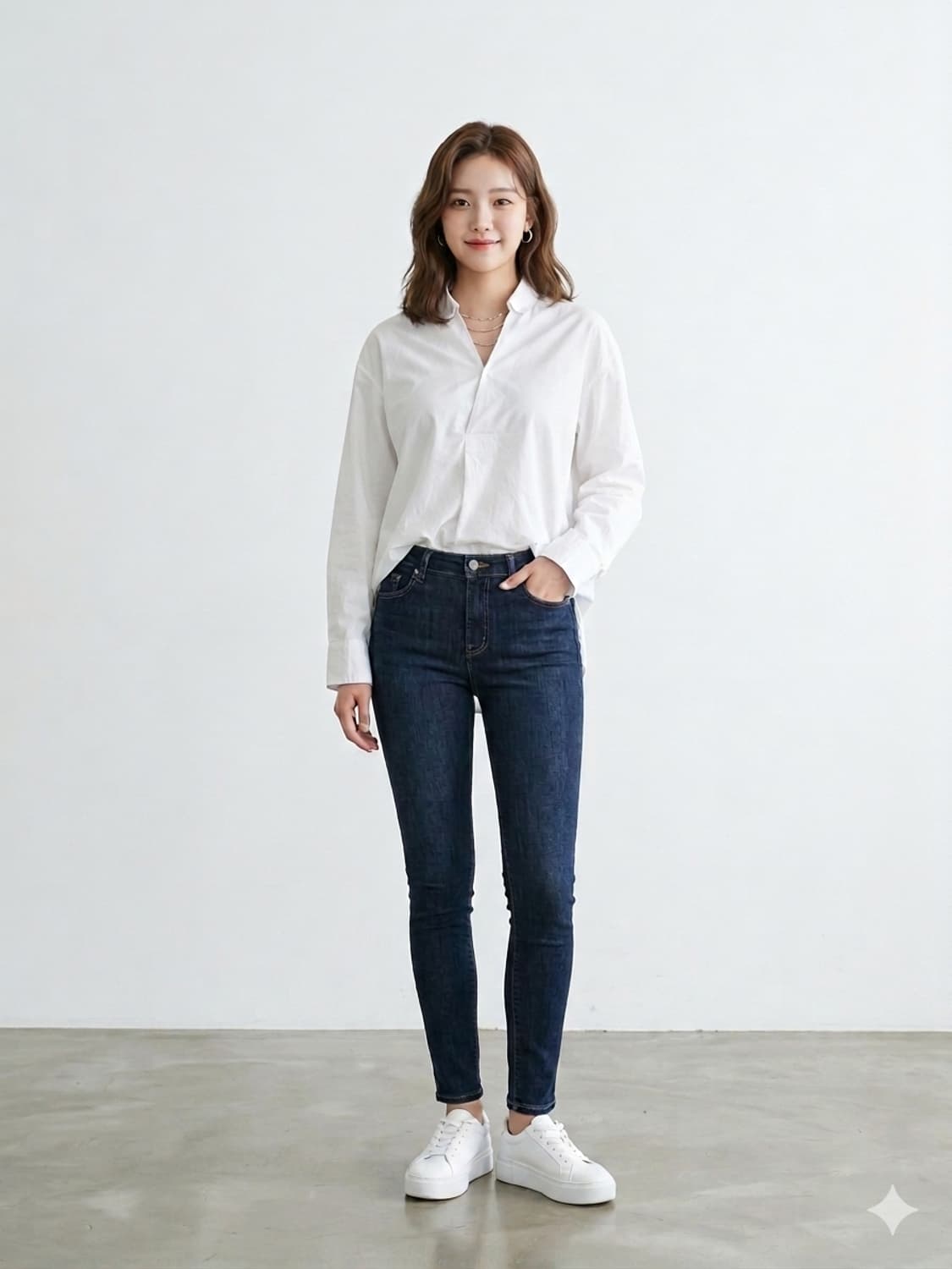 TIME 타임 브이넥 스냅 화이트 셔츠 상품이미지1