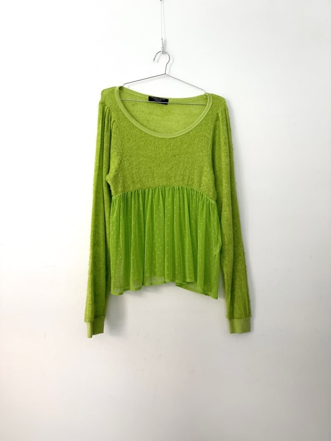 Mesh dot ruffle knit / lime 상품이미지2