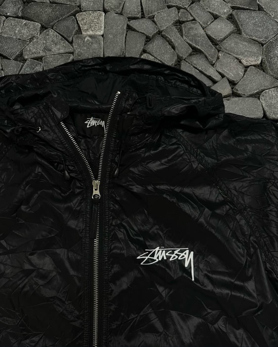 Stussy 스투시 비치 쉘 링클 나일론 자켓 블랙 바람막이 상품이미지4