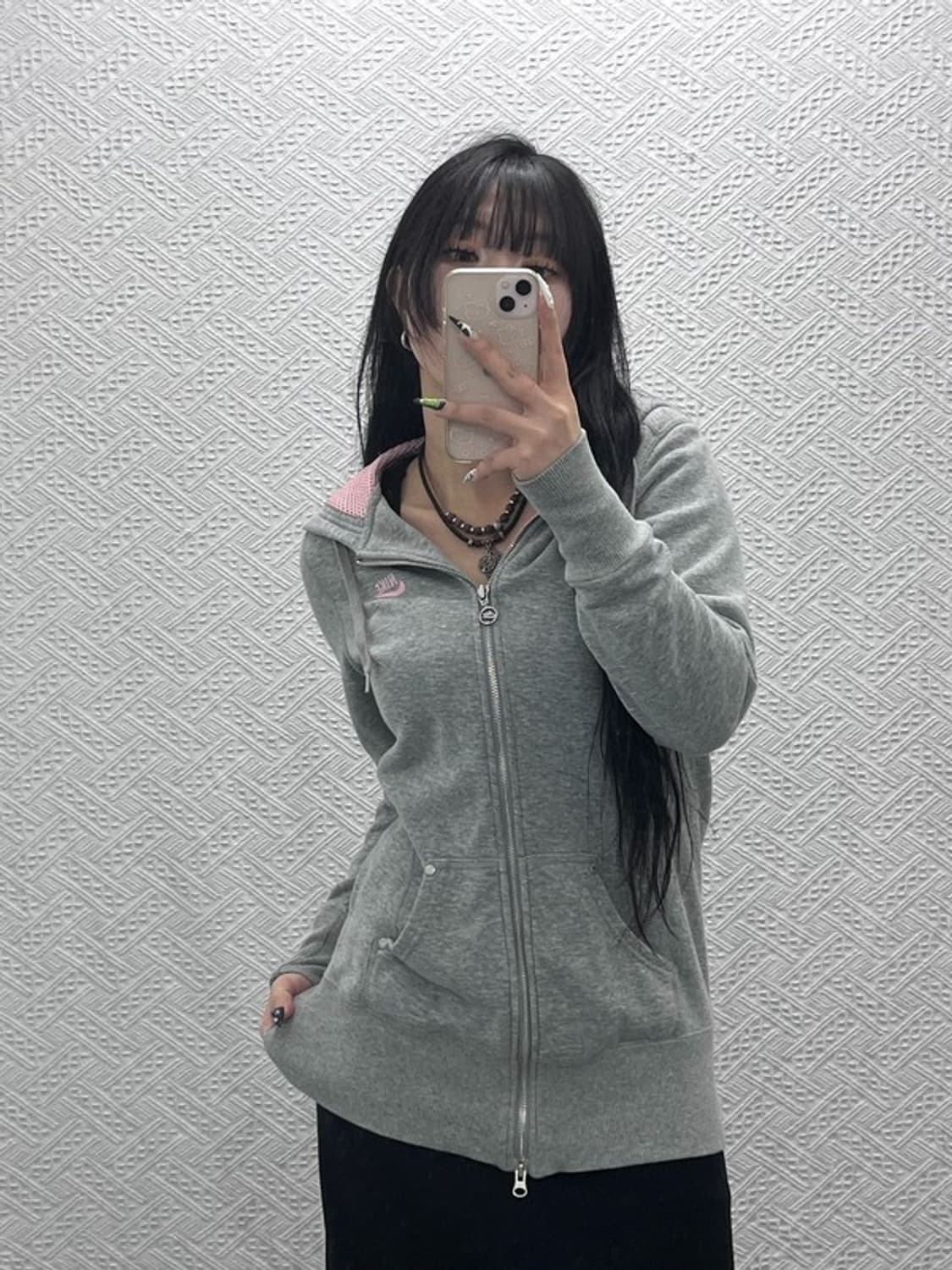 나이키 Y2K 00's 핑크로고 롱 투웨이 후드집업 L C08786 상품이미지1