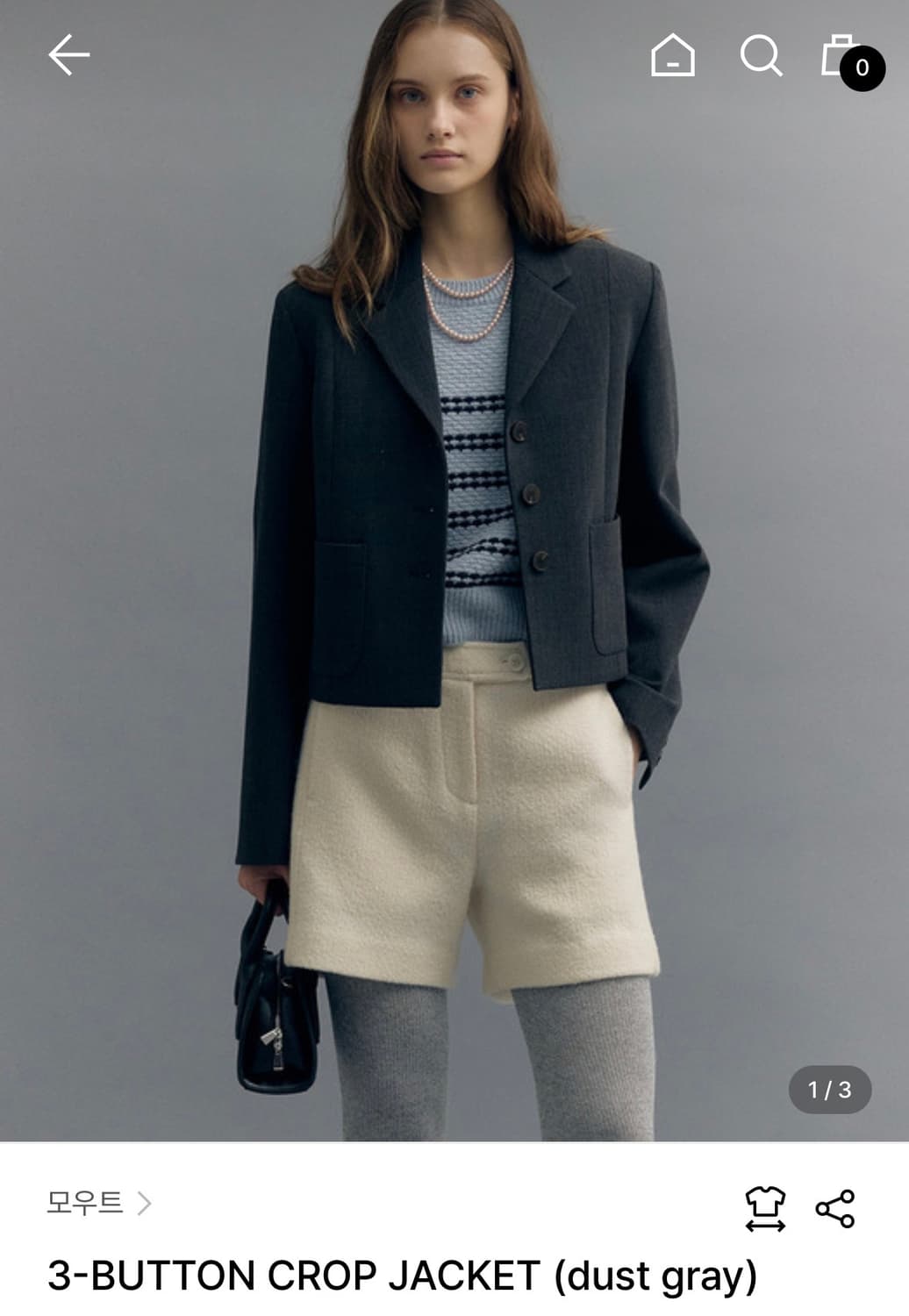 MOAT 모우트 3버튼 크롭 자켓 (더스트 그레이) 상품이미지1