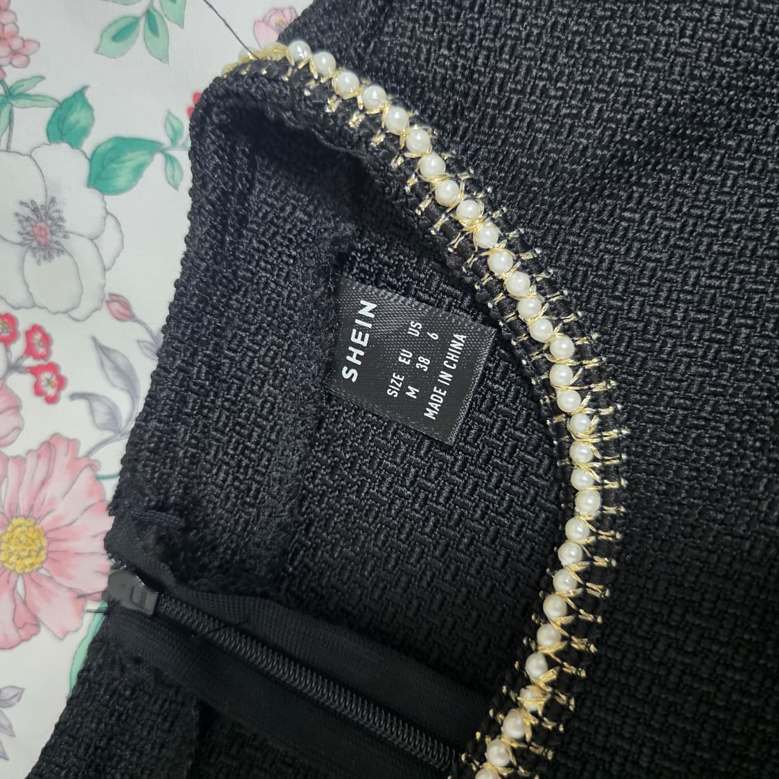 shein 빈티지)고딕 로맨틱 진주 블랙 프릴 트위드 민소매원피스 하객룩 상품이미지5