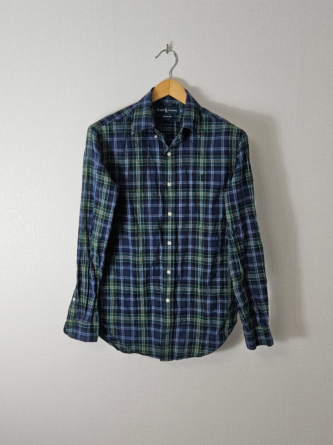 폴로 랄프로렌 코튼 체크셔츠 그린블루 정품 클래식핏 100 상품이미지1