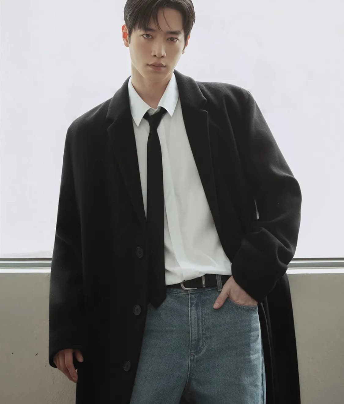 [서강준 착용] 드로우핏 프리미어 퓨어 캐시미어 히든 싱글 코트 블랙 X 상품이미지1