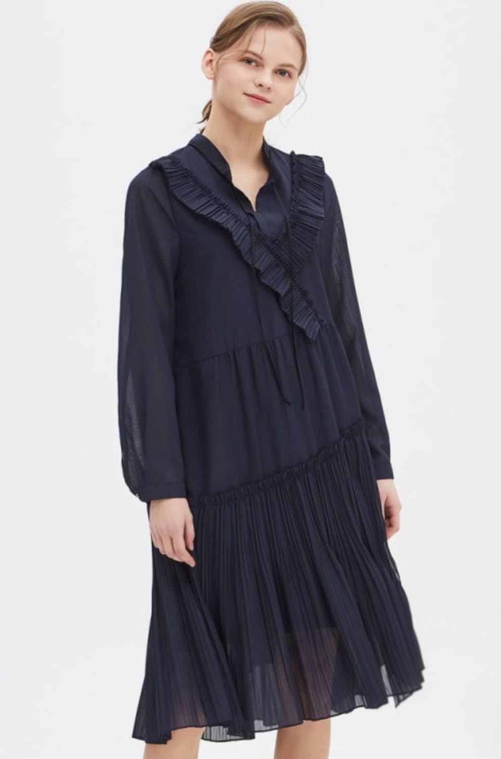 SJSJ 러플 플리츠 미디 원피스 상품이미지4