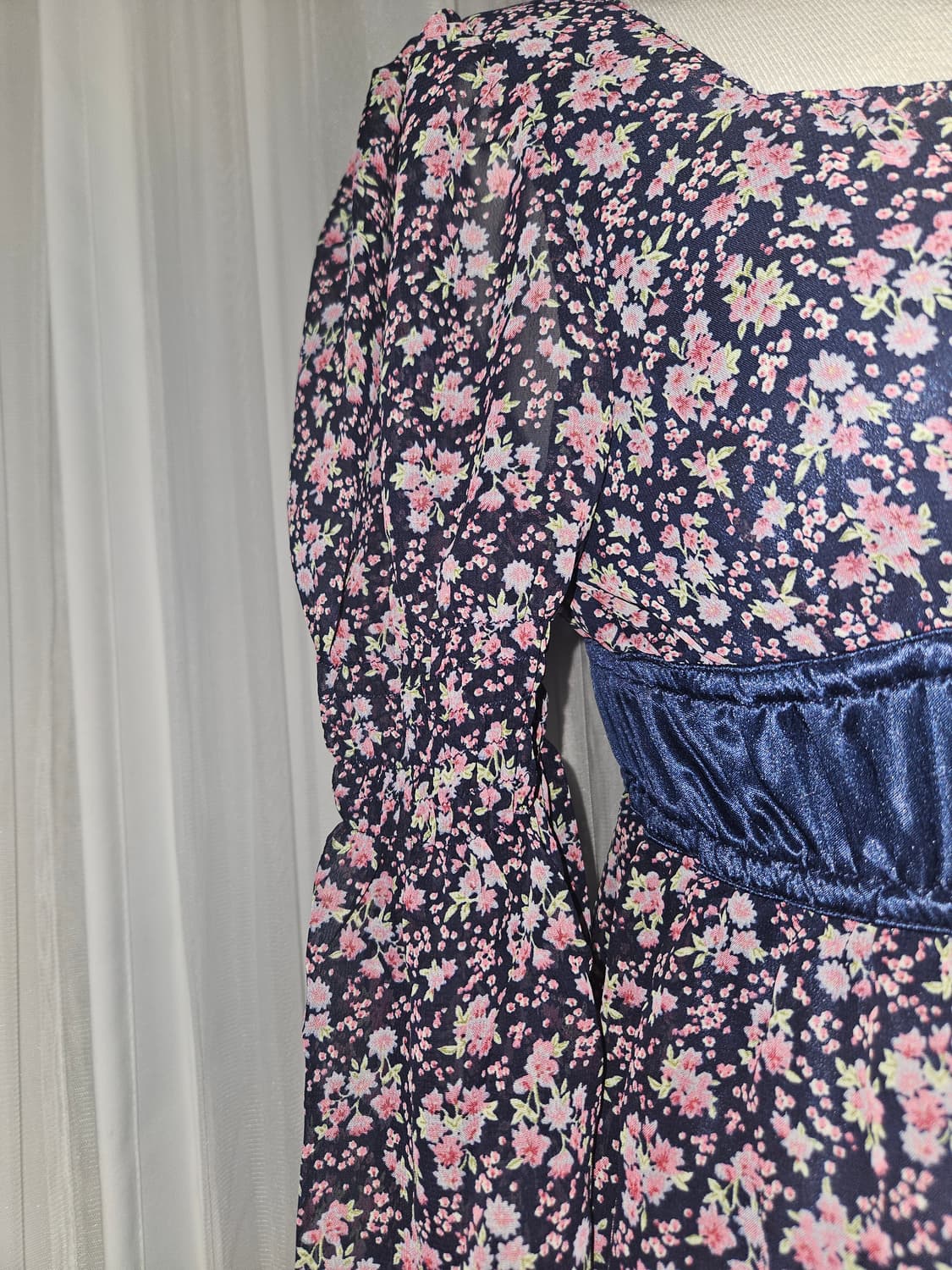 D&S 빈티지 플라워패턴 히메 네이비 벨트 드레스 상품이미지3