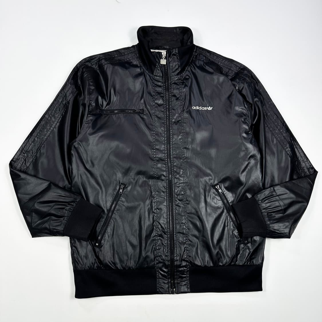 (하자존재) 아디다스 올드스쿨 삼선 바람막이 져지 올블랙 XL 상품이미지1