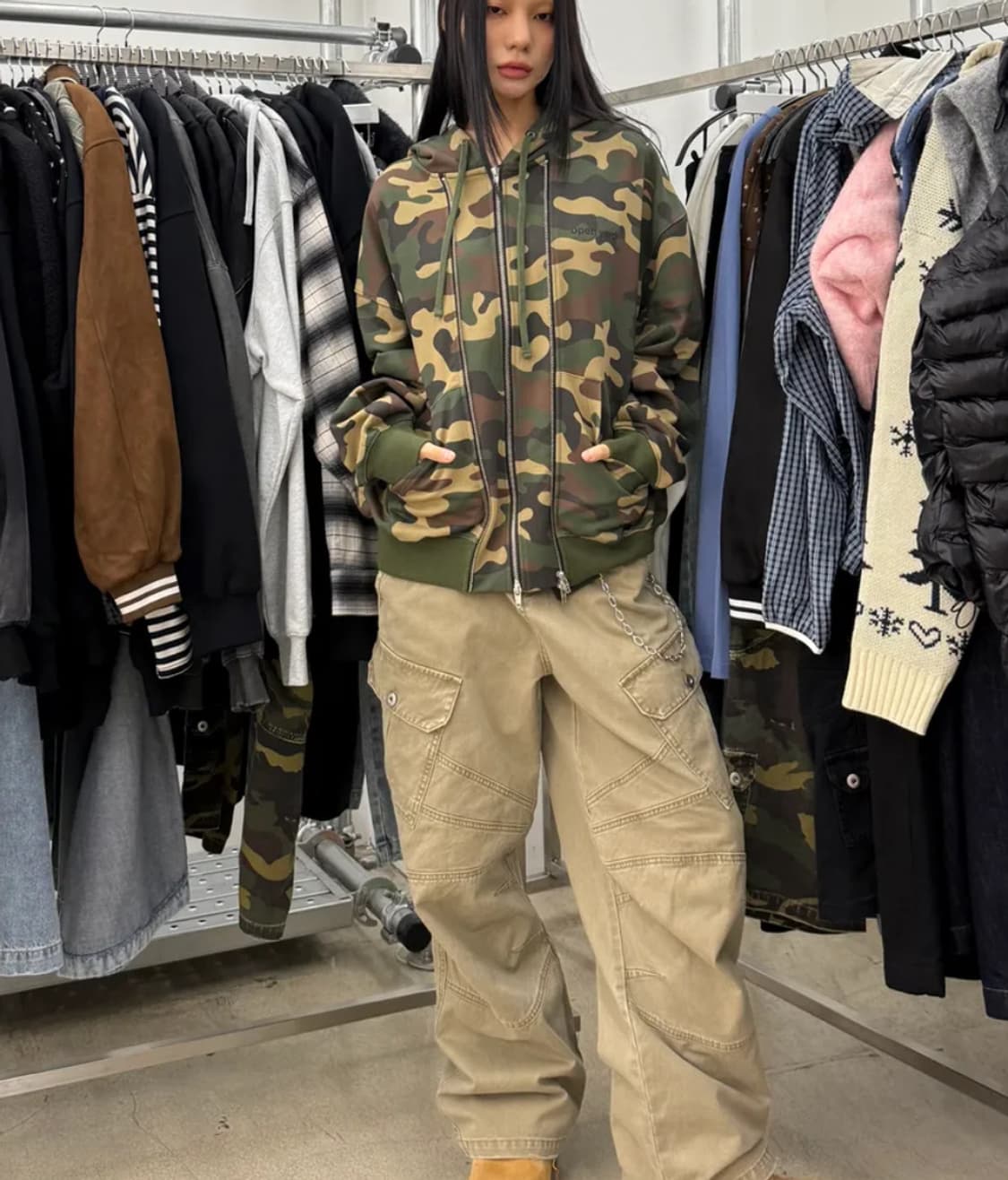 오와이 워시드 패널 카고팬츠 베이지 L 상품이미지4