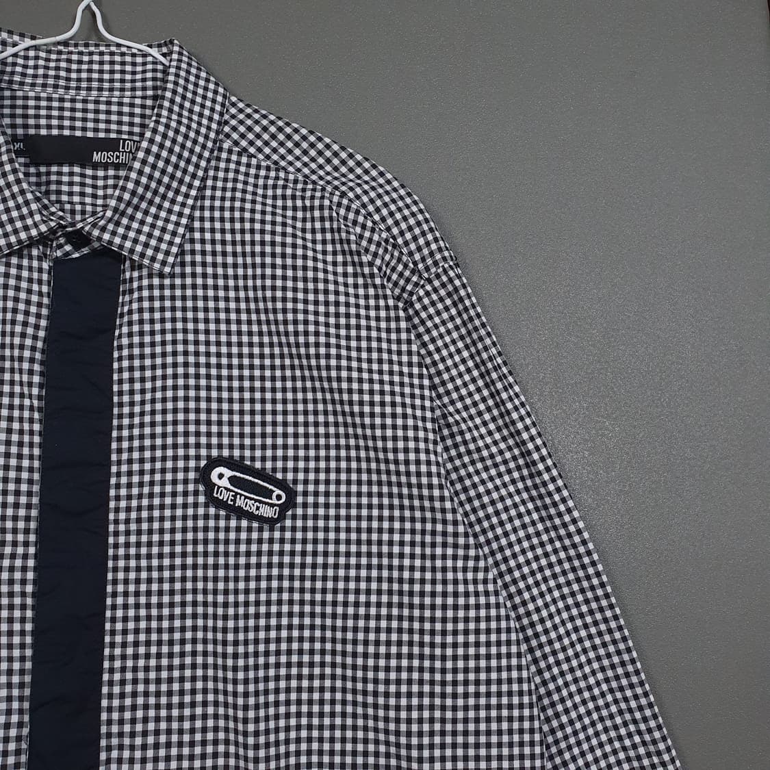 XL) 러브 모스키노 히든 버튼 스트랩 디테일 나노 체크 셔츠 긴팔 남방 상품이미지2