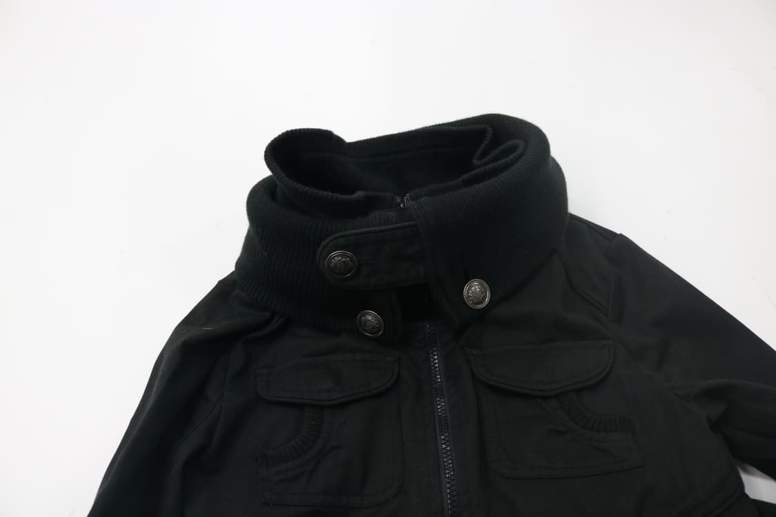 크림 크로마 빈티지 밀리터리 넥 니트 배색 본딩 자켓 상품이미지8