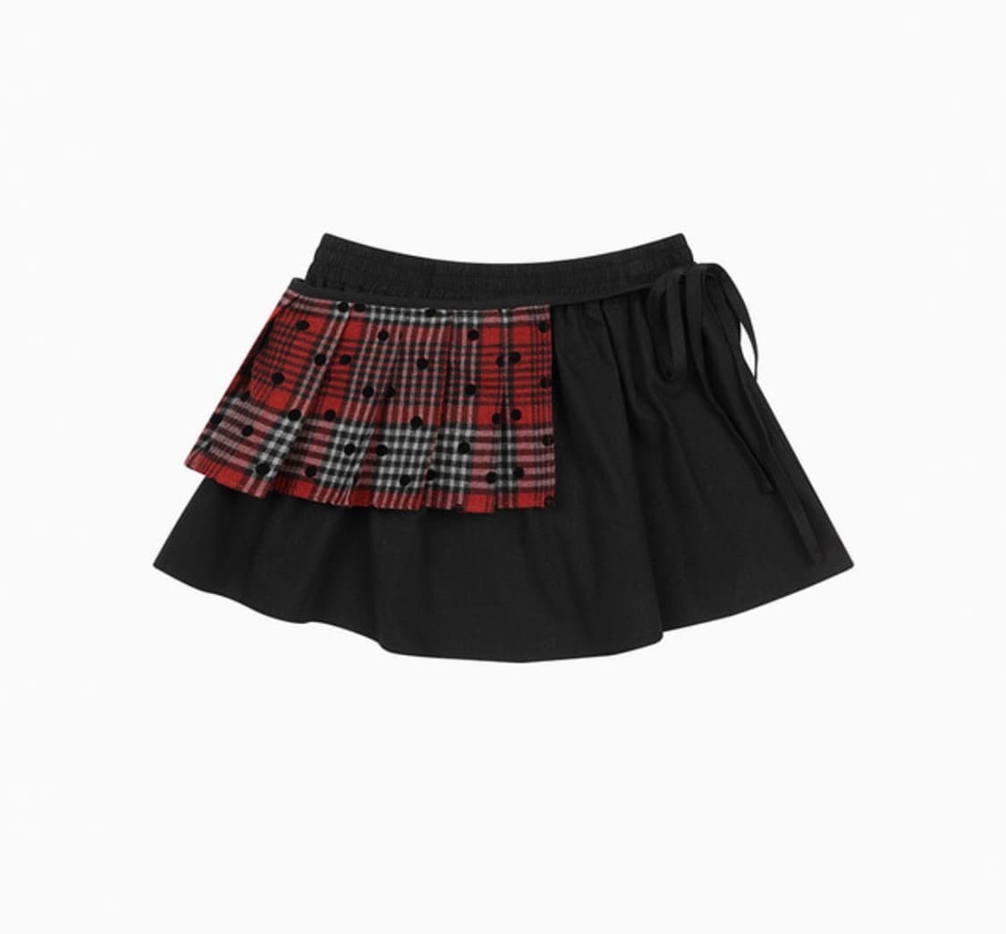 오헤시오 체크 투웨이 미니스커트 레드 블랙 상품이미지1