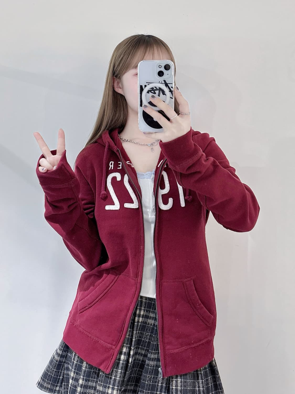 홀리스터 버건디 빅로고 후드집업 상품이미지2