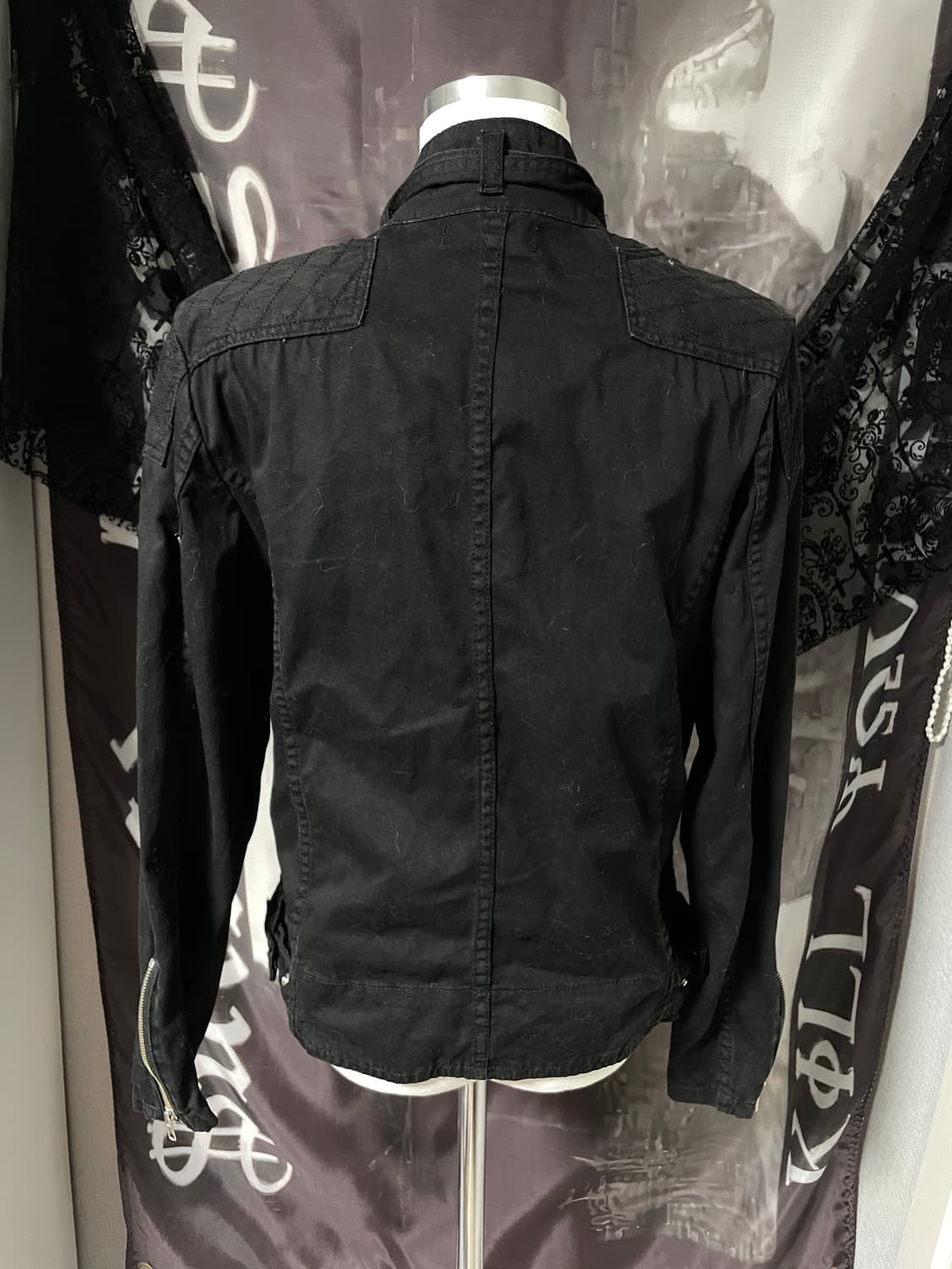 Vkei 00s 벨티드넥 지퍼 라이더 야상코튼자켓 다크웨어emo버커루맛 상품이미지6