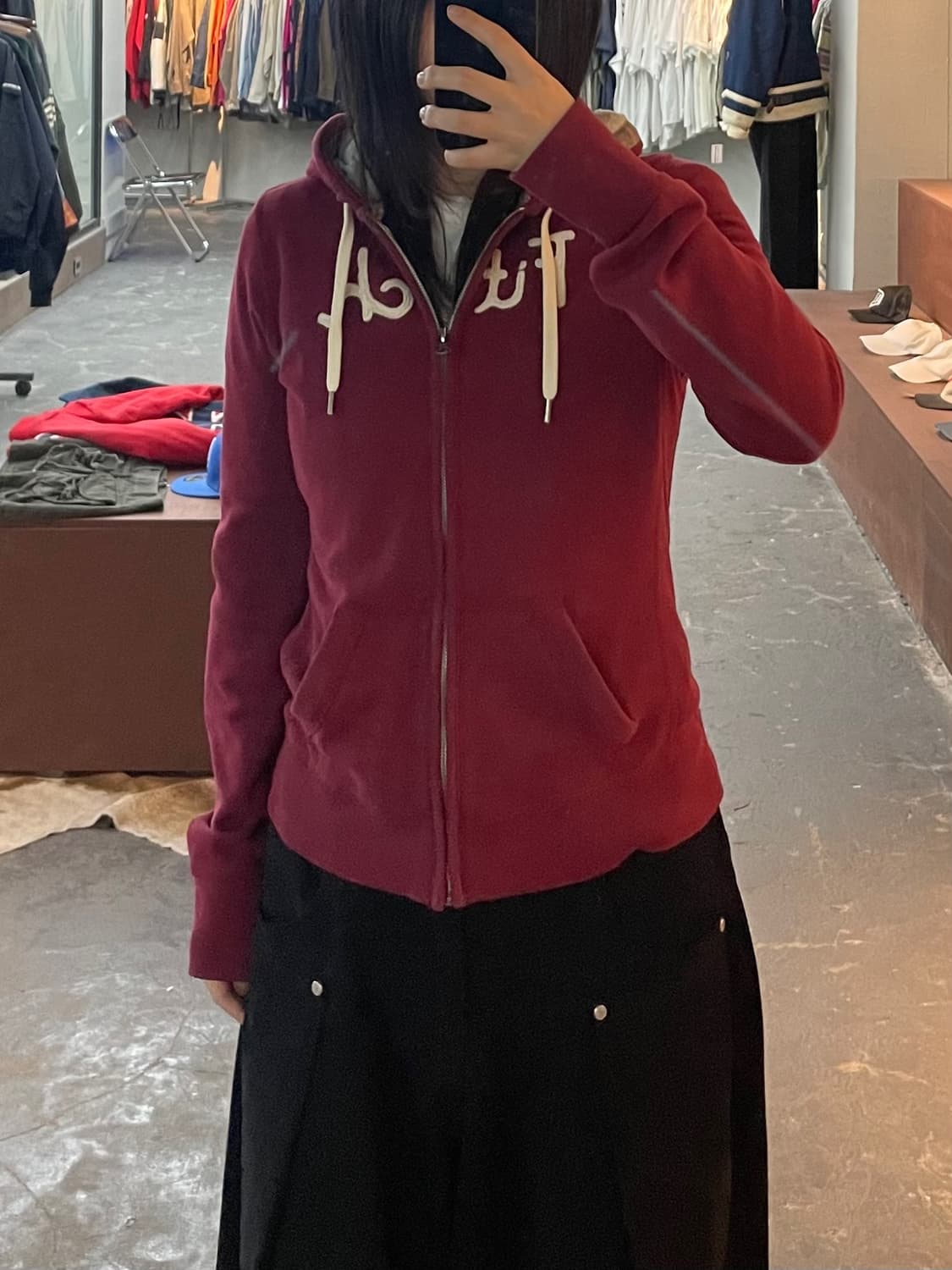 아베크롬비 y2k 버건디 슬림핏 후드집업 H2312 상품이미지1