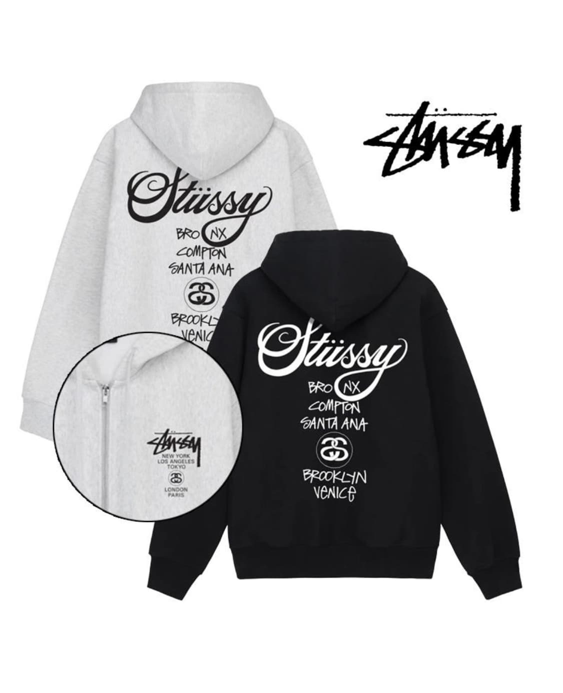 STUUSY 스투시 월드투어 후드집업 남녀공용 애쉬 상품이미지1
