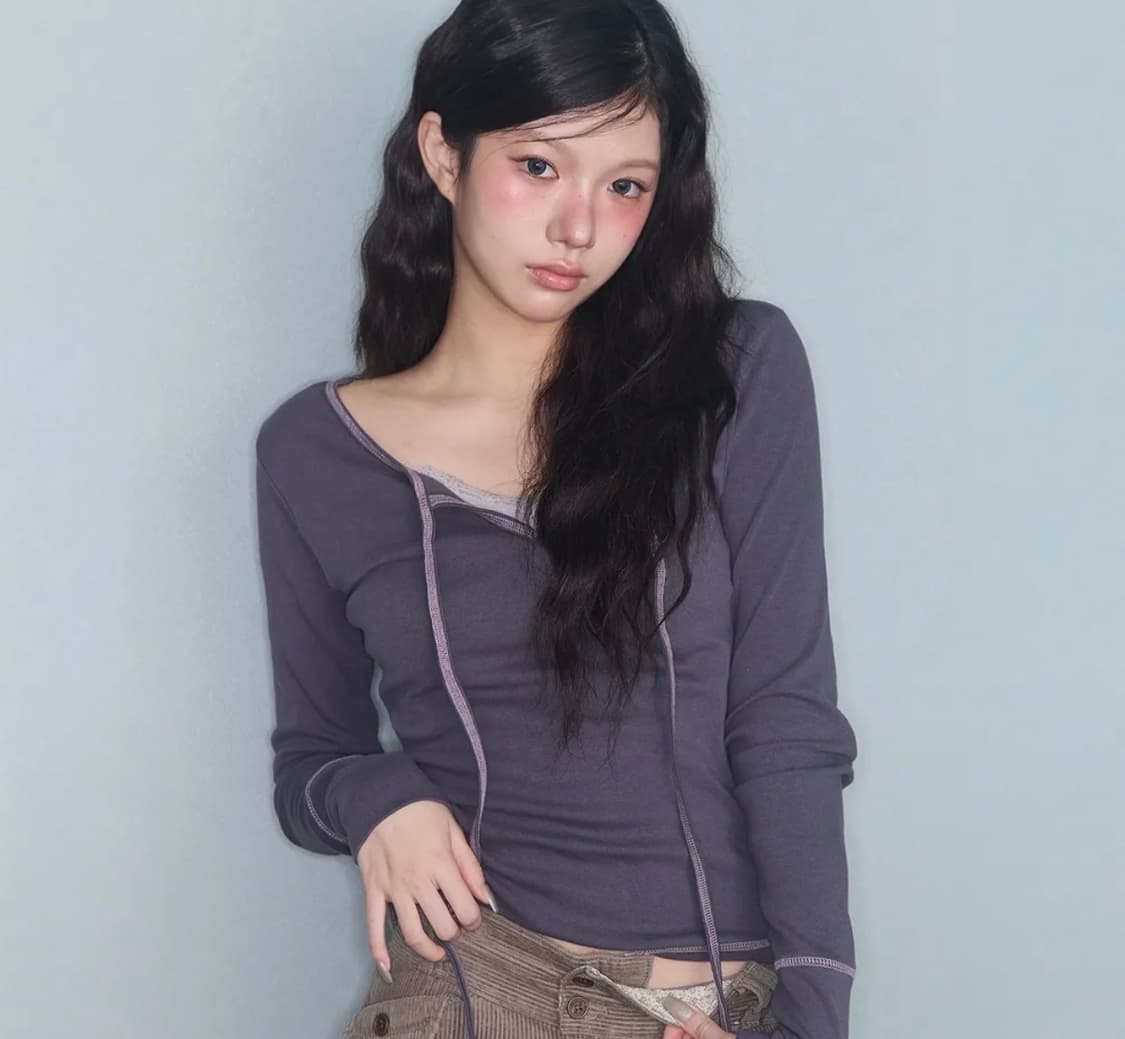 (오늘만이가격) 미레코 STITCH RIBBON T CHARCOAL 상품이미지2