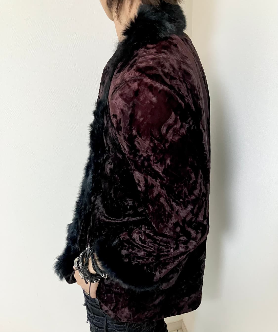 Burgundy black Fur jacket 상품이미지1