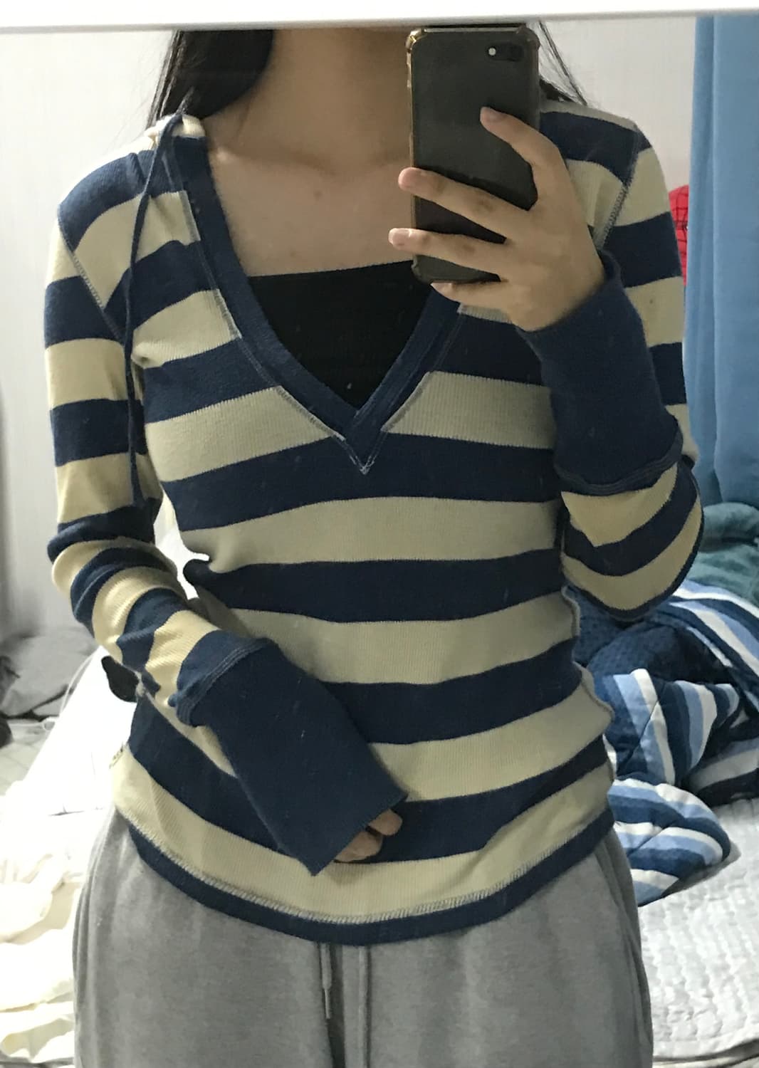 (무배) 폴로 진스 단가라 네이비 브이넥 니트 상품이미지1