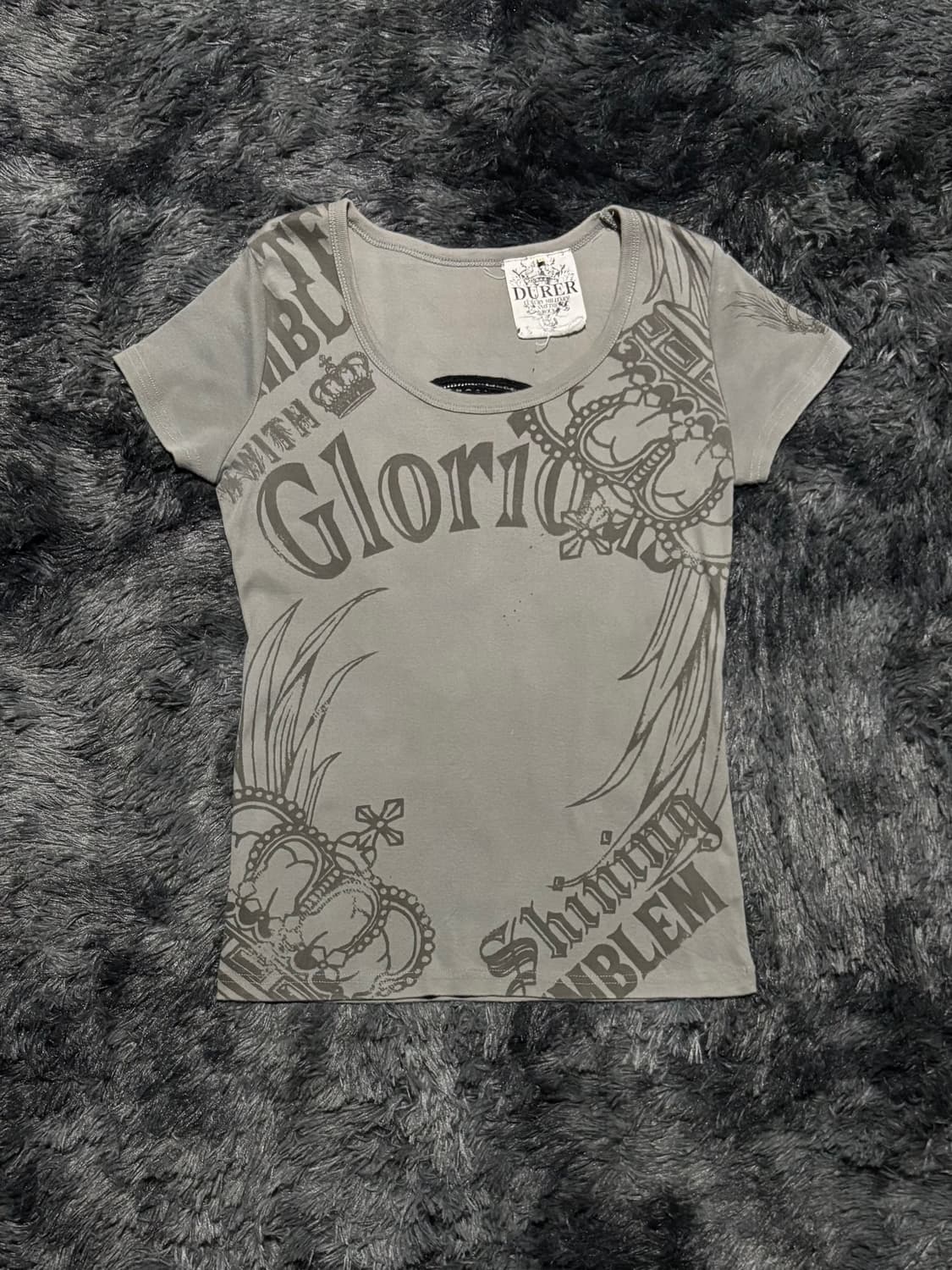 DURER 스컬 레이스 패치 빈티지 그래픽 반팔 티셔츠 상품이미지3