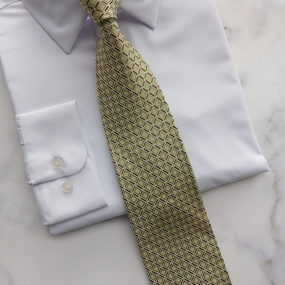 아쿠아스큐텀 라이트그린 체크 패턴 넥타이 9.3cm A+등급 A18575 상품이미지5