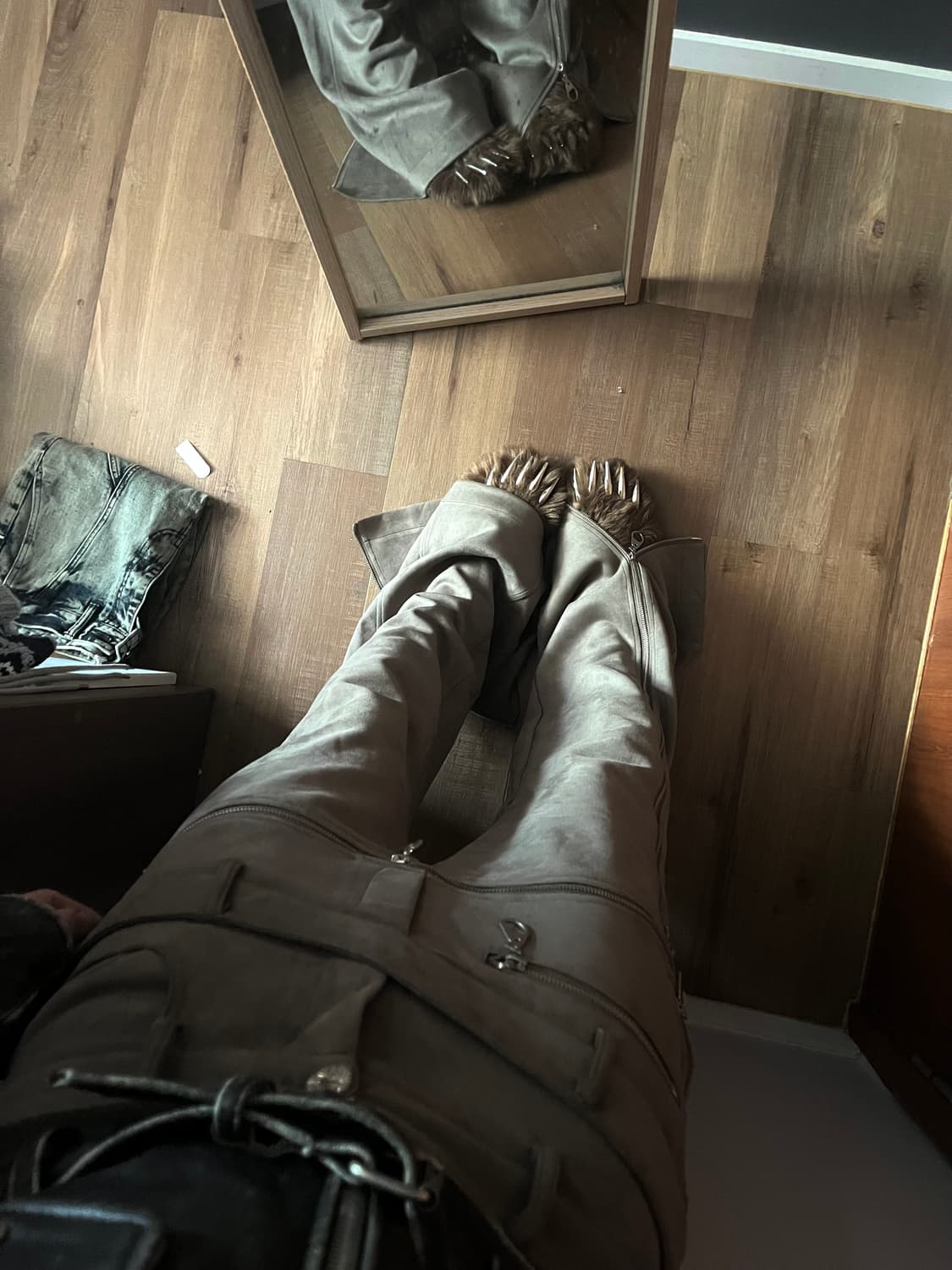 Blind no plan 지퍼 플레어 부츠컷 스웨이드 바지 상품이미지1