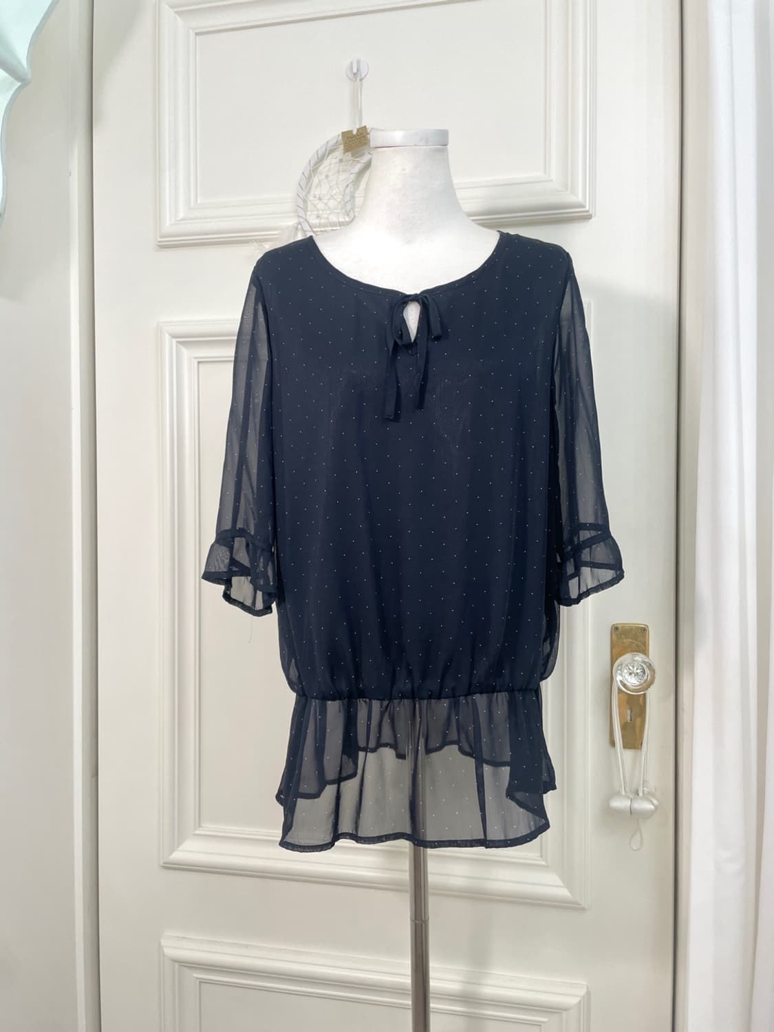 navy dot bow blouse(size-M) 상품이미지1