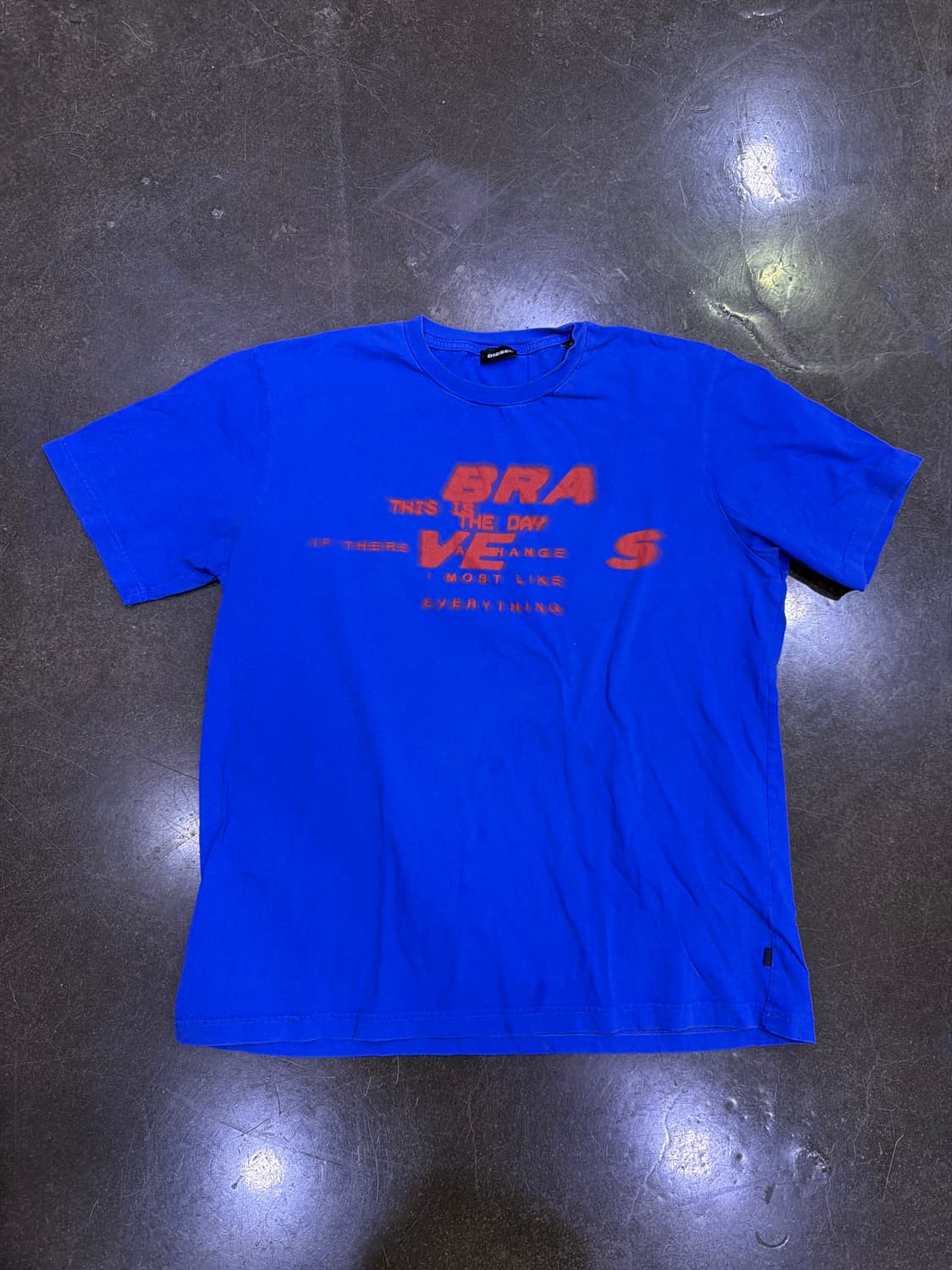 디젤 BRA 프린팅 빈티지 워싱 블루 반팔 티셔츠 XL 상품이미지1