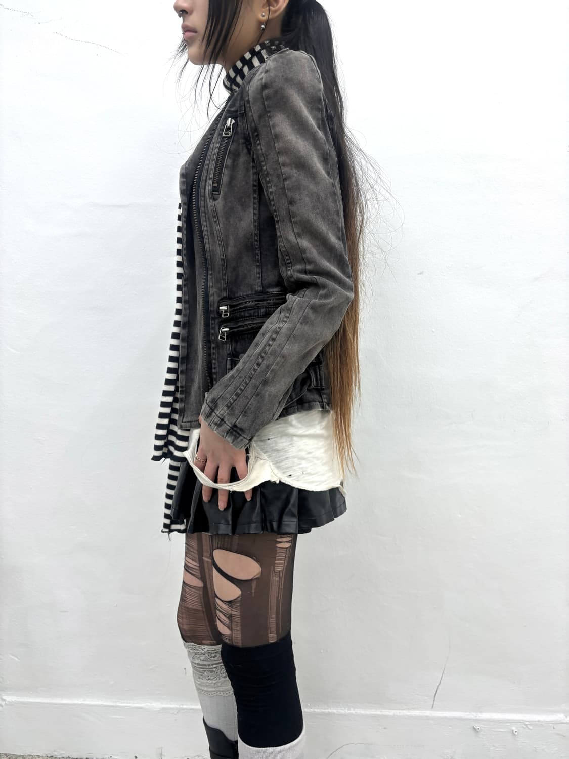 Stone washed biker denim jacket   상품이미지6