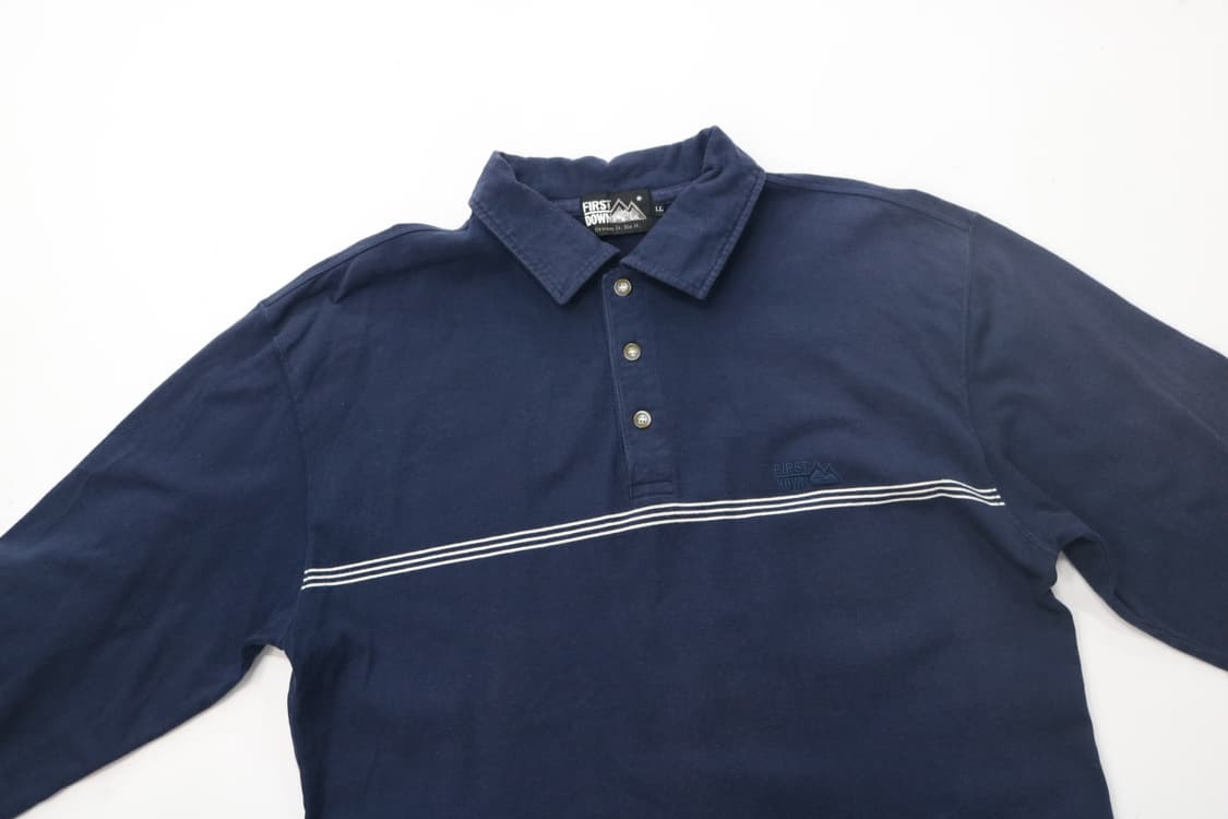 퍼스트다운 빈티지 가로 스트라이프 포인트 네이비 카라 티셔츠 (LL) 상품이미지3