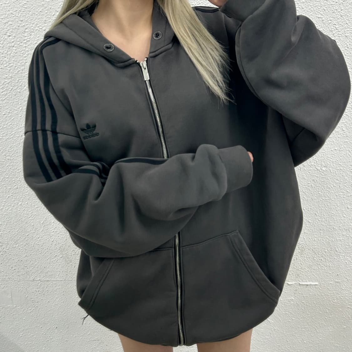 아이다스 블랙로고 차콜 후드집업 2XL 상품이미지2