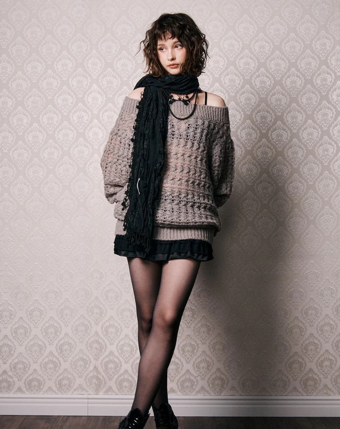 쓰리타임즈 멜로우 니트 탑 그레이 상품이미지1