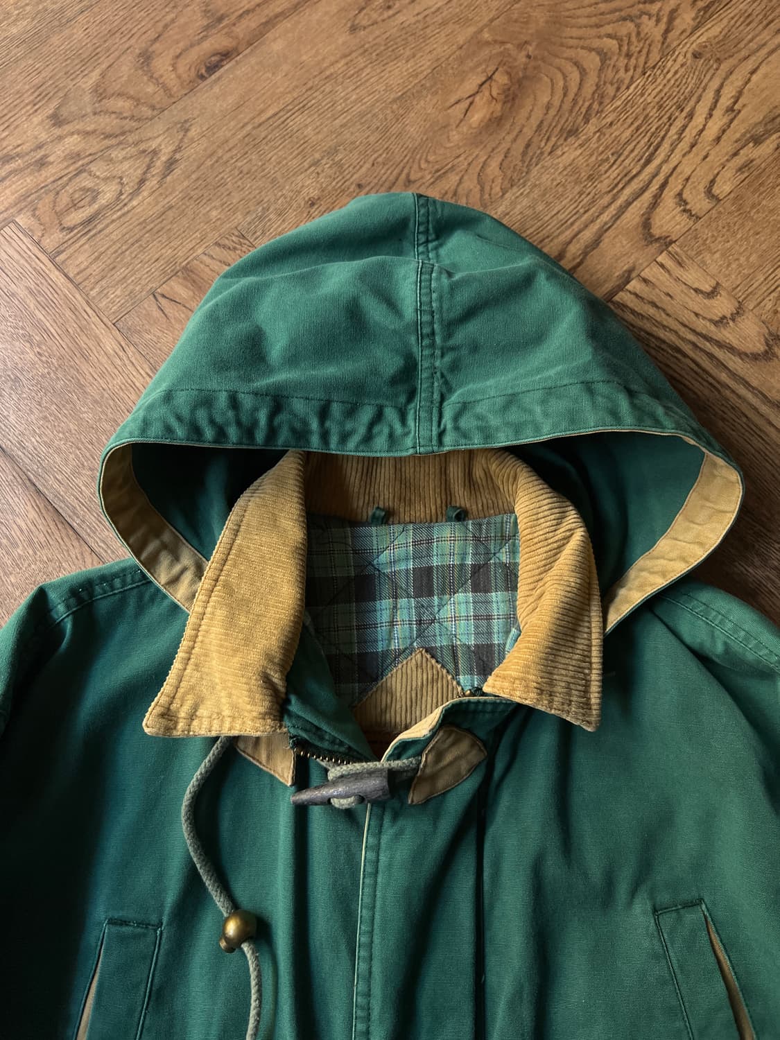 [L]90's USA 빈티지 체크 라이닝 그린 더플 코트 자켓 상품이미지2