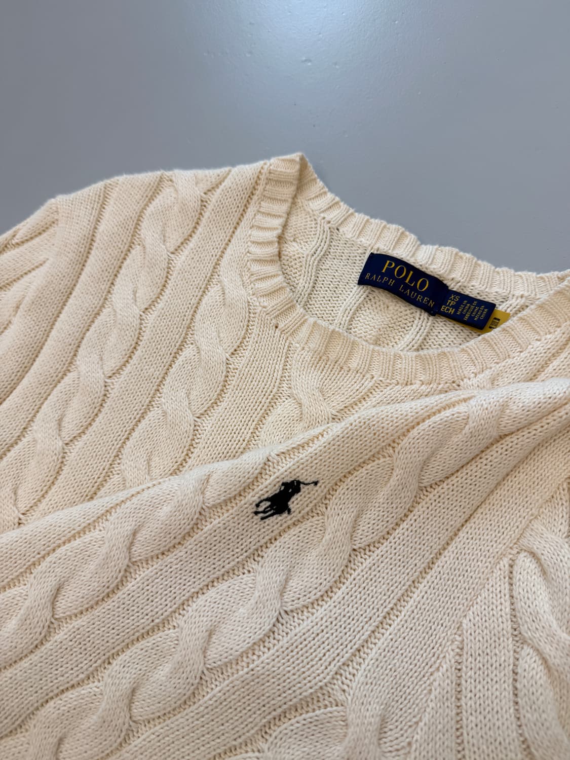 폴로 랄프로렌 신형 QR라벨 아이보리 코튼 꽈배기 니트 상품이미지3
