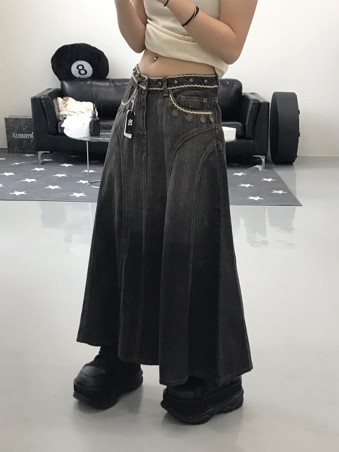 Jpn Charcoal Detail Long Skirts 상품이미지2