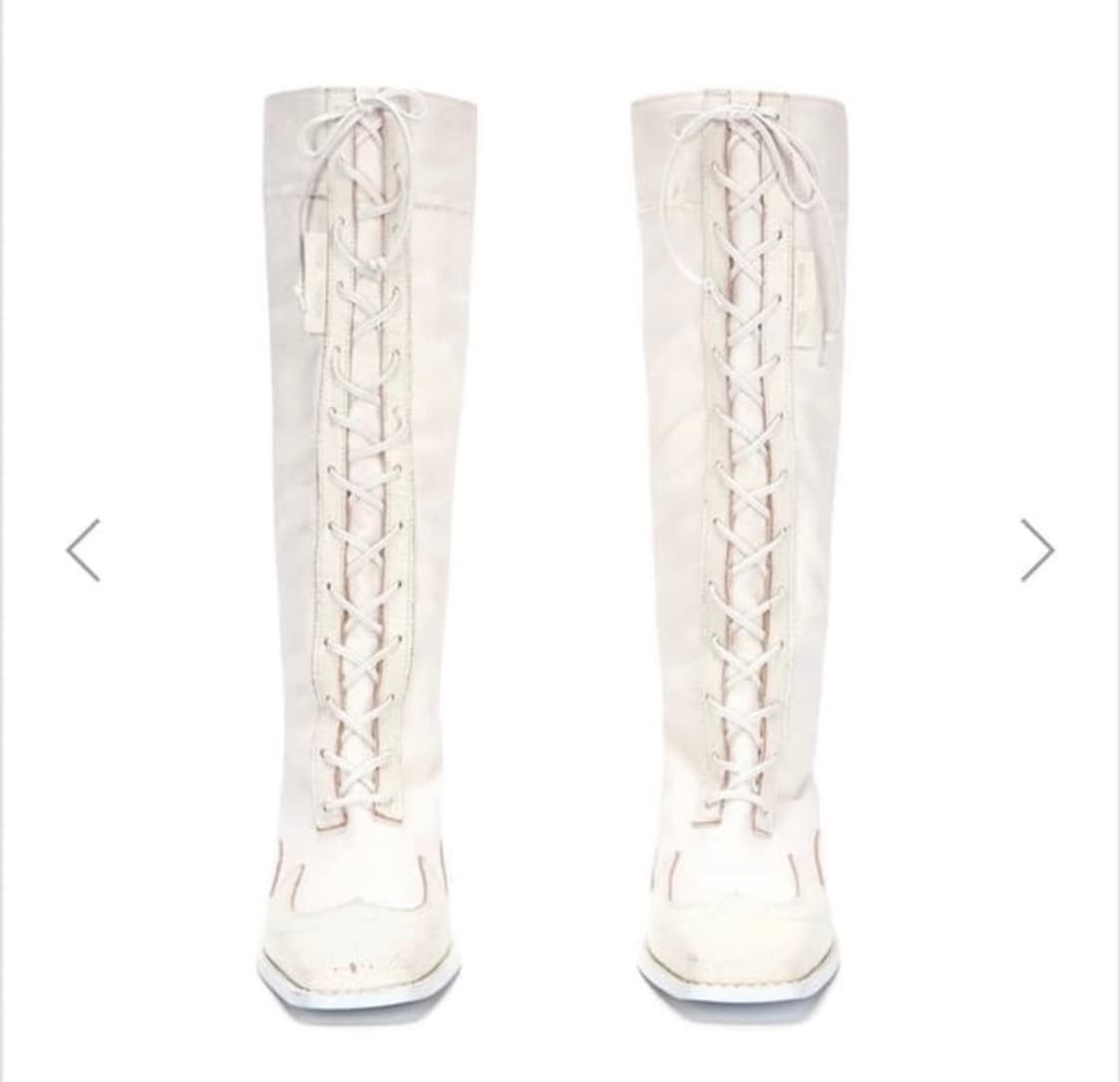 마뗑킴 프론트 레이스업 린넨 웨스턴 부츠 상품이미지2