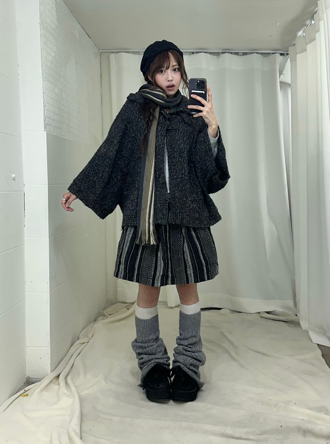 무채색 케이프 가디건 하구미 모리걸 코디세트 상품이미지1