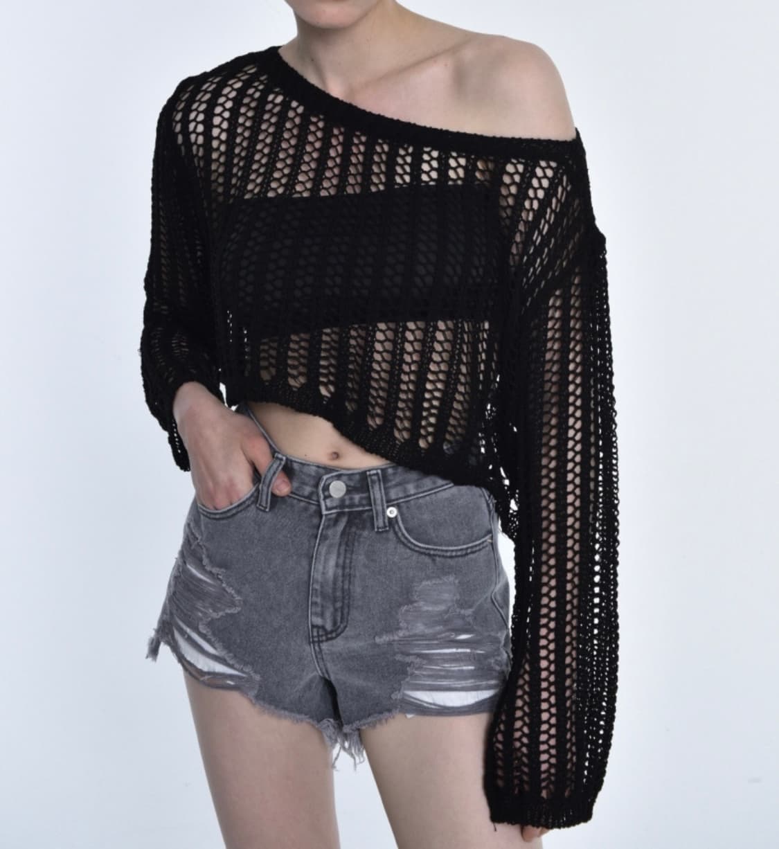 미드나잇무브 그물 니트 블랙 상품이미지1