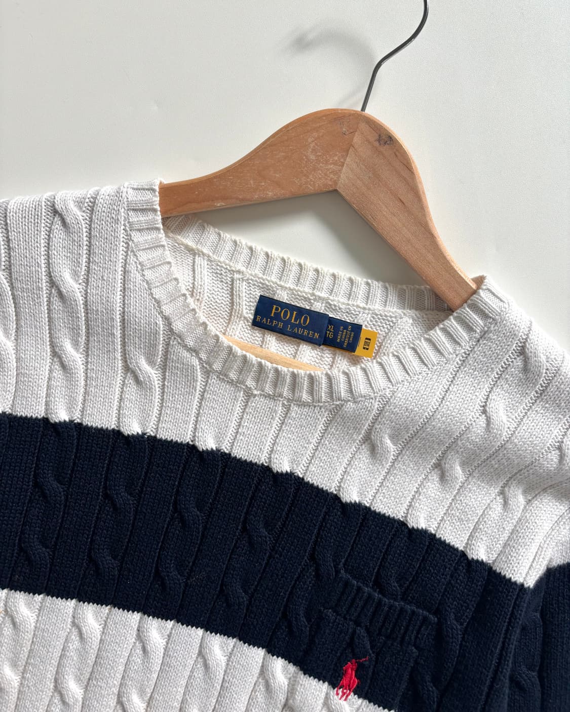 Polo 폴로 랄프로렌 QR라벨 레드포니 단가라 케이블 반팔니트 상품이미지5