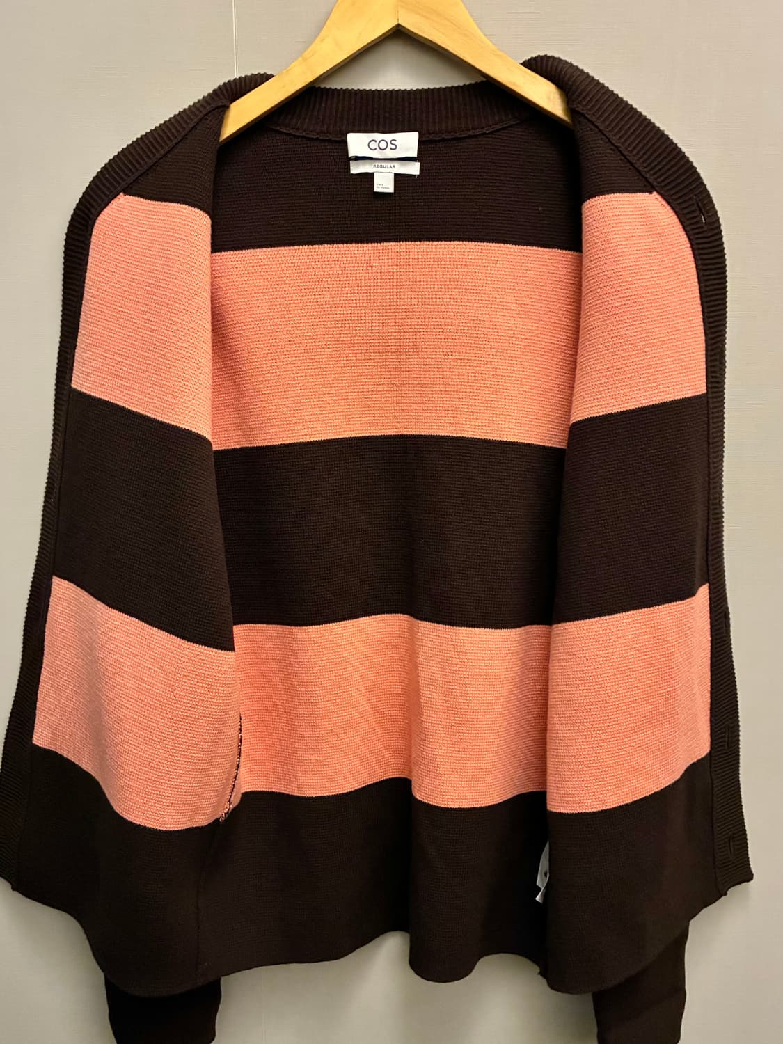 (S/100)COS 코스 울 코튼 브라운핑크 컬러 블록 헤비가디건 상품이미지8