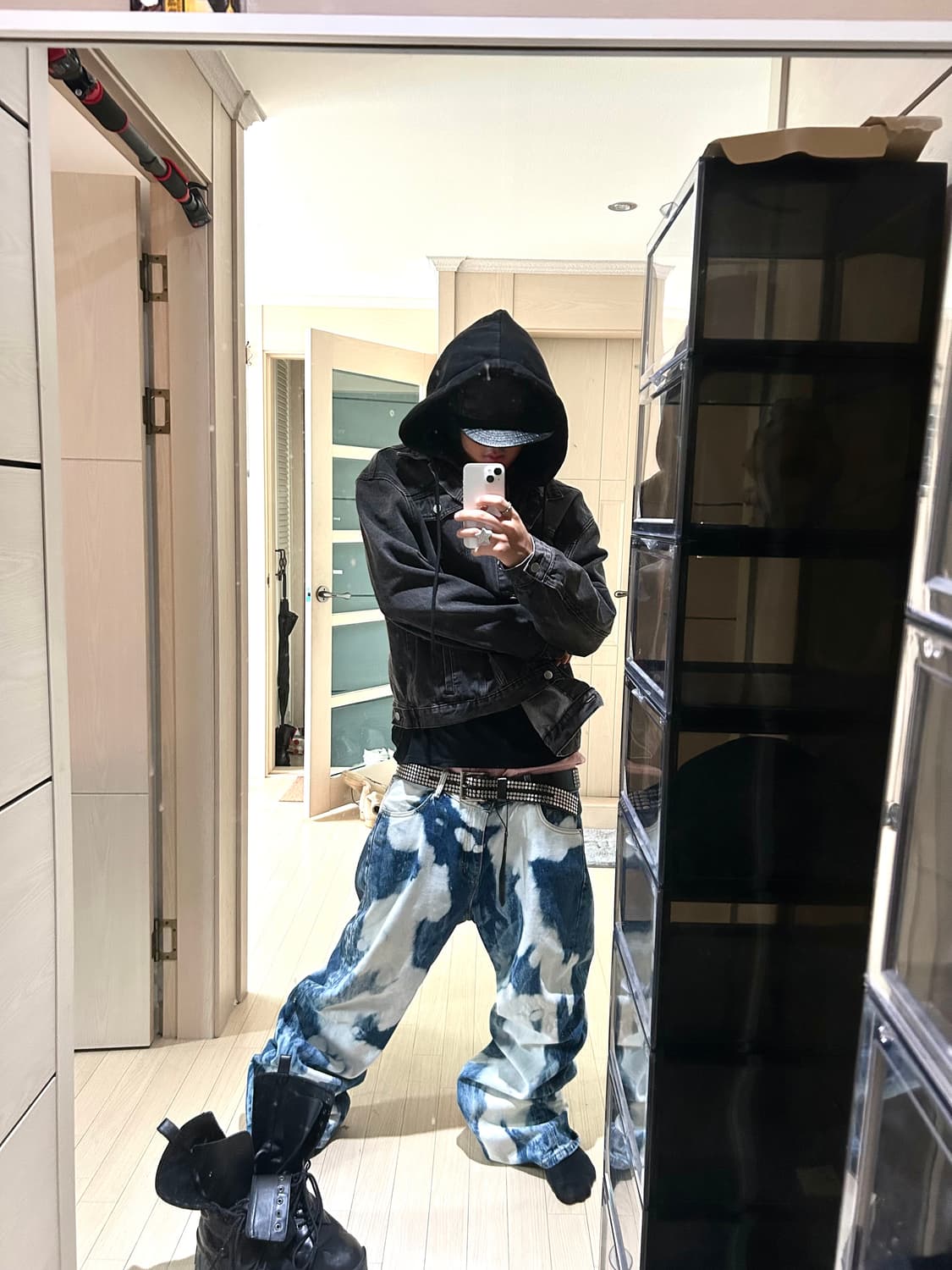 Bleached Pattern Wide Denim Pants 상품이미지2