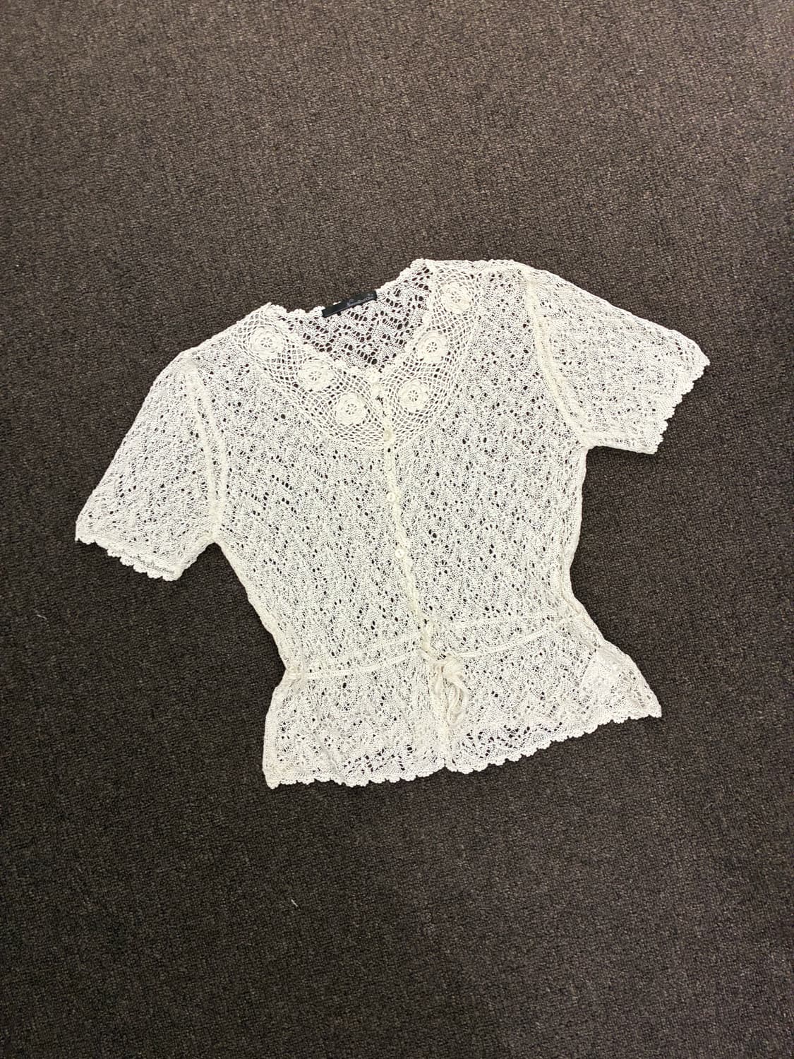 L)Japanese vintage 여성 꽃자수 반팔 그물 가디건 상품이미지3