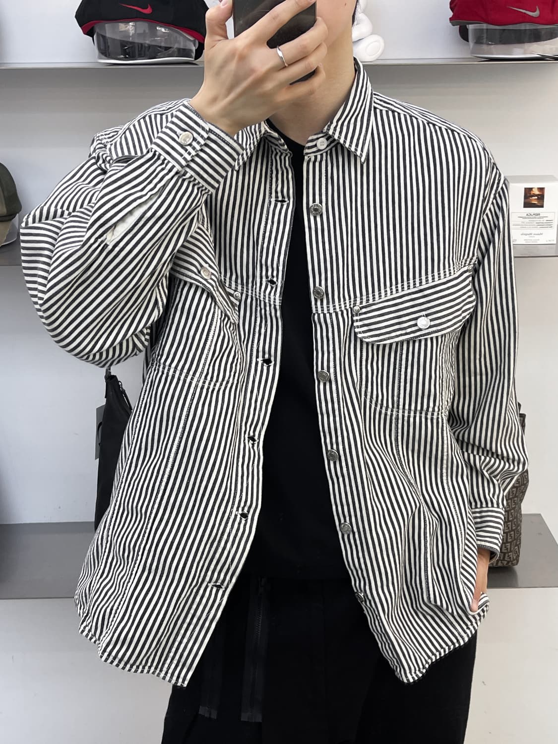 버드와이저 90s 투포켓 스트라이프 셔츠 상품이미지2