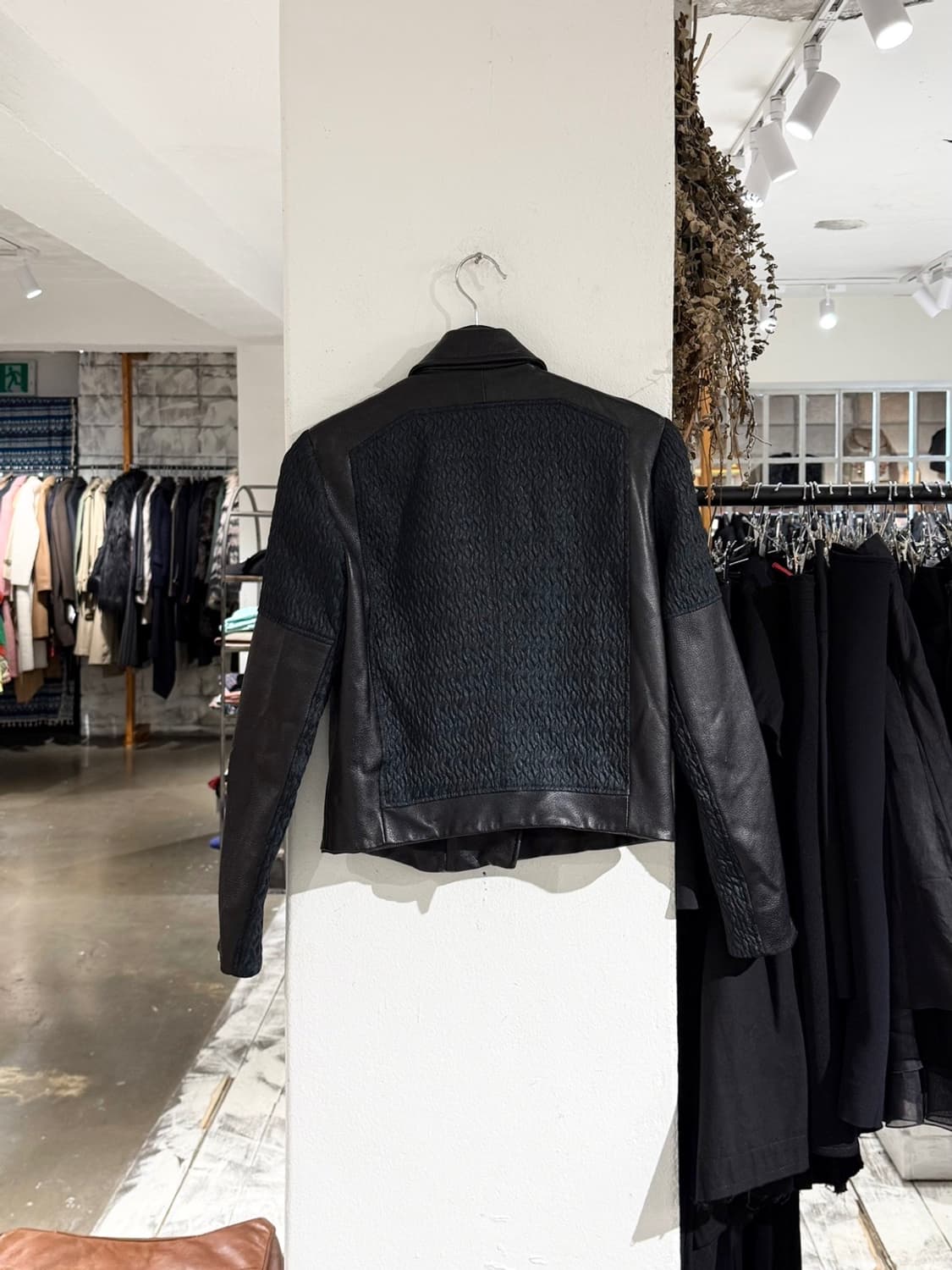 헬무트 랭 블랙 자카드 패널 바이커 레더 자켓 상품이미지6